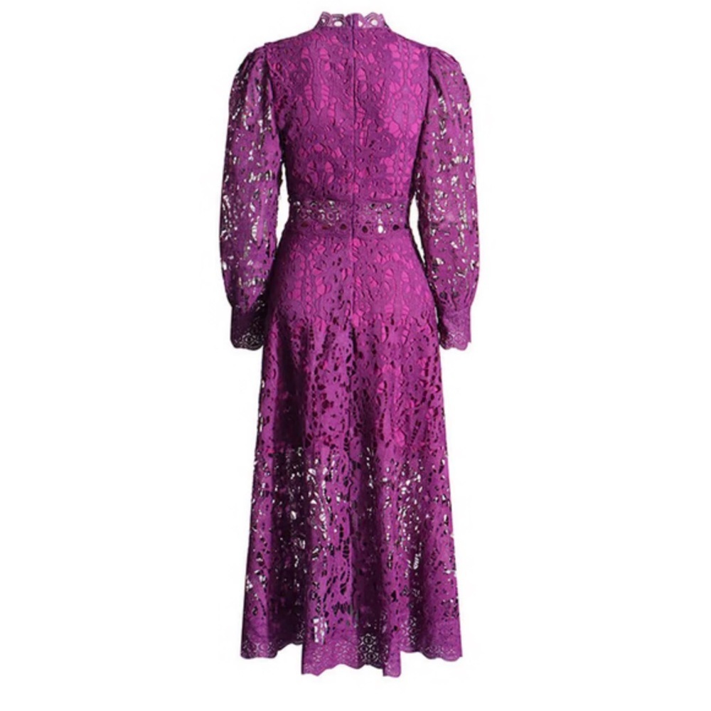 NWT French Style Mock Neck Bishop Sleeve Guipure Lace Cocktail Midi Dress - Picture 3 of 6
